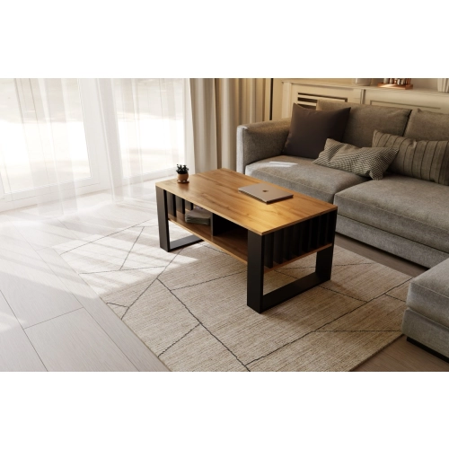 Stolik kawowy ST14 DC z lamelami Ława Dąb Wotan Odwieczny/Czarny z półką loft